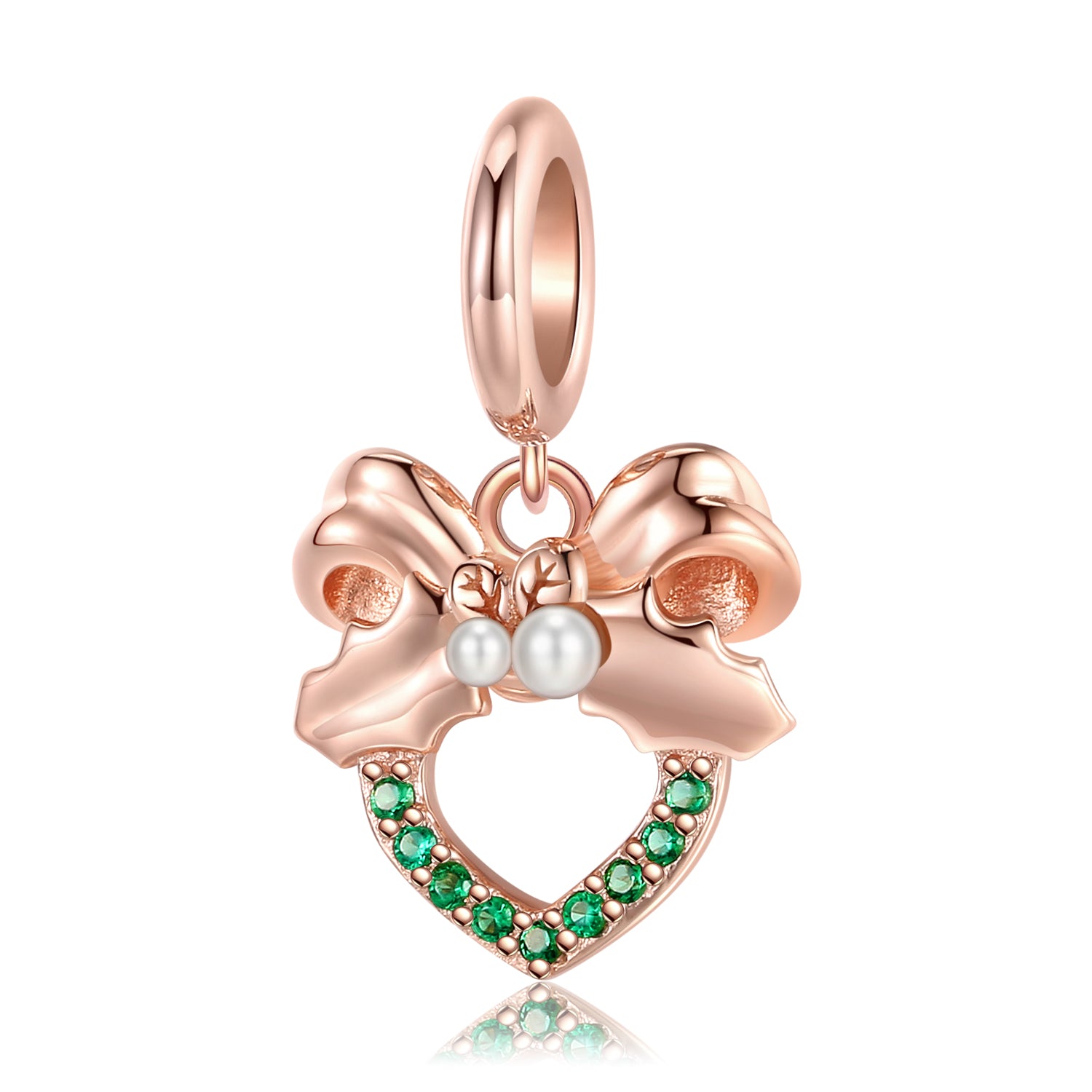 S925 Sterling Silver Rose Gold Bell Wreath Dangle Charm Christmas Pendant Bead For DIY Charm Bracelet Necklace Jewelry Gift
