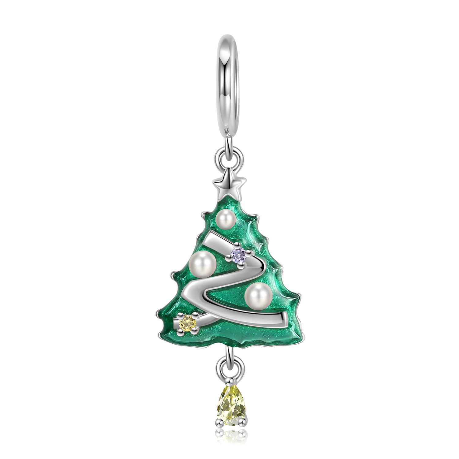S925 Sterling Silver Enamel Christmas Tree Dangle Charm Holiday Pendant Bead For DIY Charm Bracelet Necklace Jewelry Gift