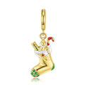 S925 Sterling Silver Gold Plated Christmas Stocking Dangle Charm Holiday Pendant Bead For DIY Charm Bracelet Necklace Jewelry Gift