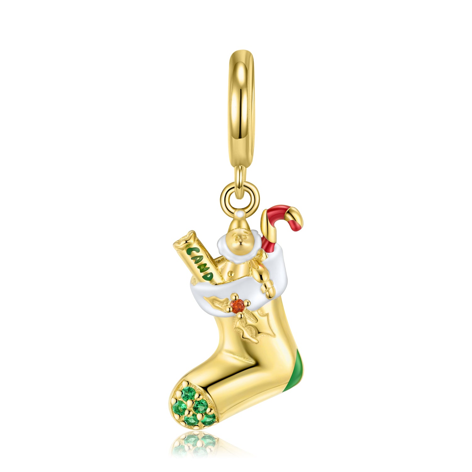 S925 Sterling Silver Gold Plated Christmas Stocking Dangle Charm Holiday Pendant Bead For DIY Charm Bracelet Necklace Jewelry Gift