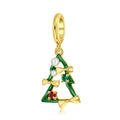 S925 Sterling Silver Gold Plated Hollow Christmas Tree Dangle Charm Holiday Pendant Bead For DIY Charm Bracelet Necklace Jewelry Gift