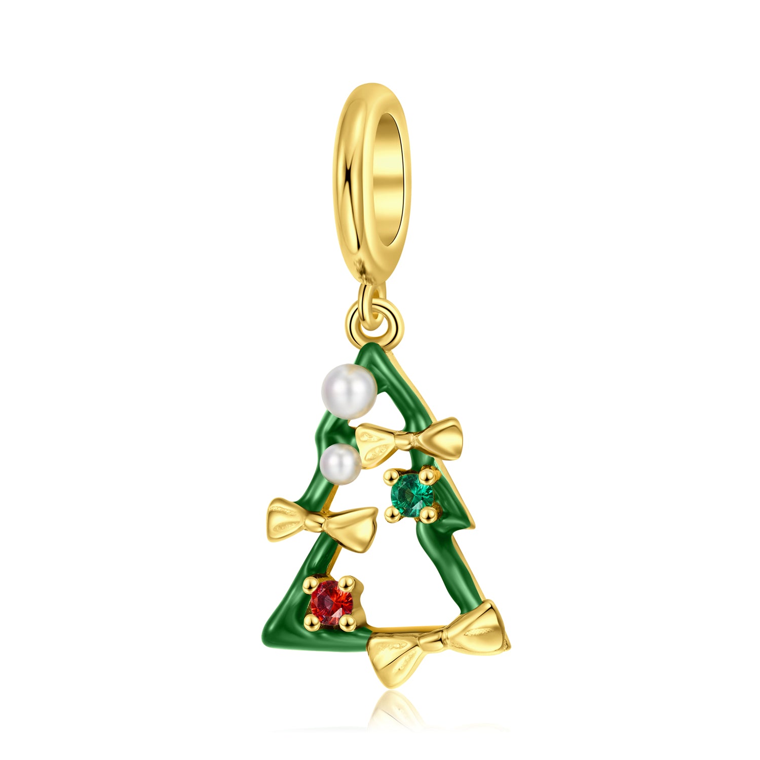 S925 Sterling Silver Gold Plated Hollow Christmas Tree Dangle Charm Holiday Pendant Bead For DIY Charm Bracelet Necklace Jewelry Gift