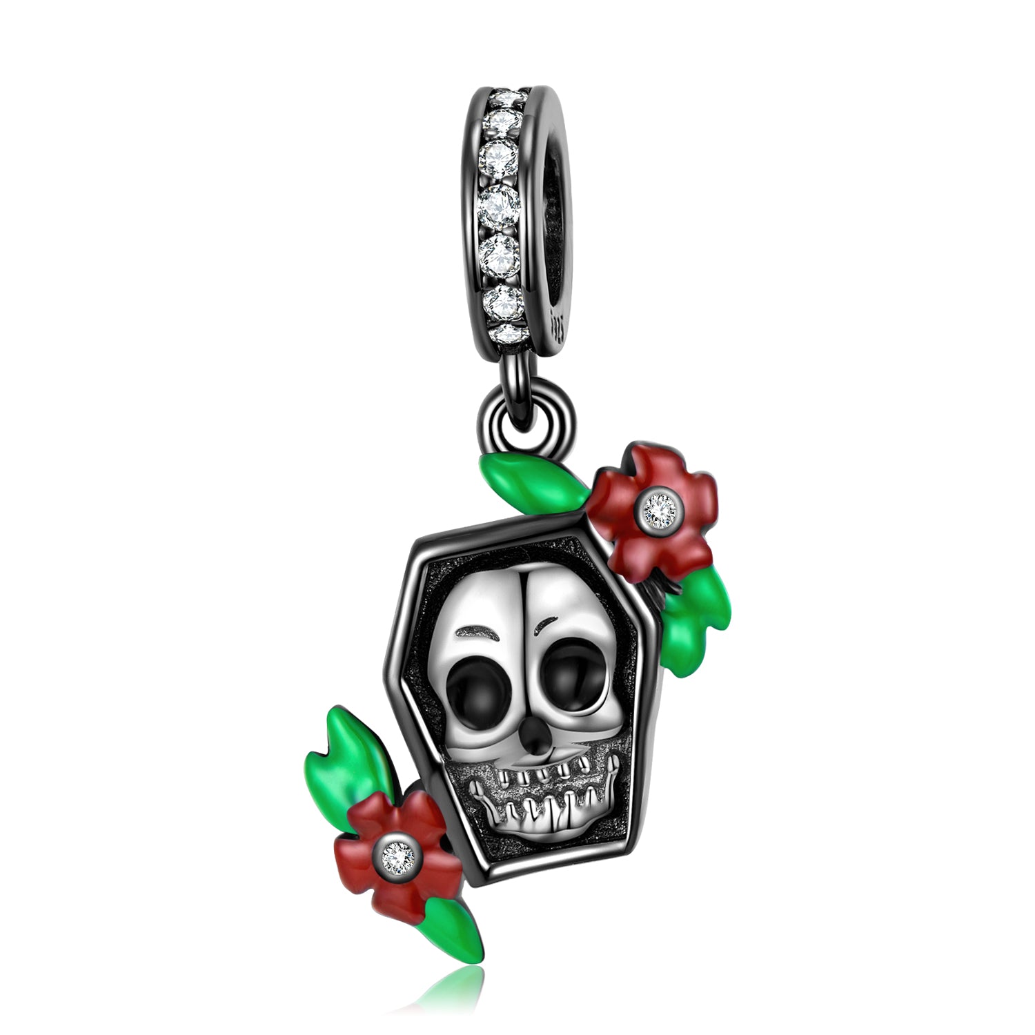 S925 Sterling Silver Smiling Skull Dangle Charm Gothic Punk Pendant Bead For DIY Charm Bracelet Necklace Jewelry Gift