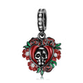 S925 Sterling Silver Rose Skull Dangle Charm Gothic Floral Pendant Bead For DIY Charm Bracelet Necklace Jewelry Gift