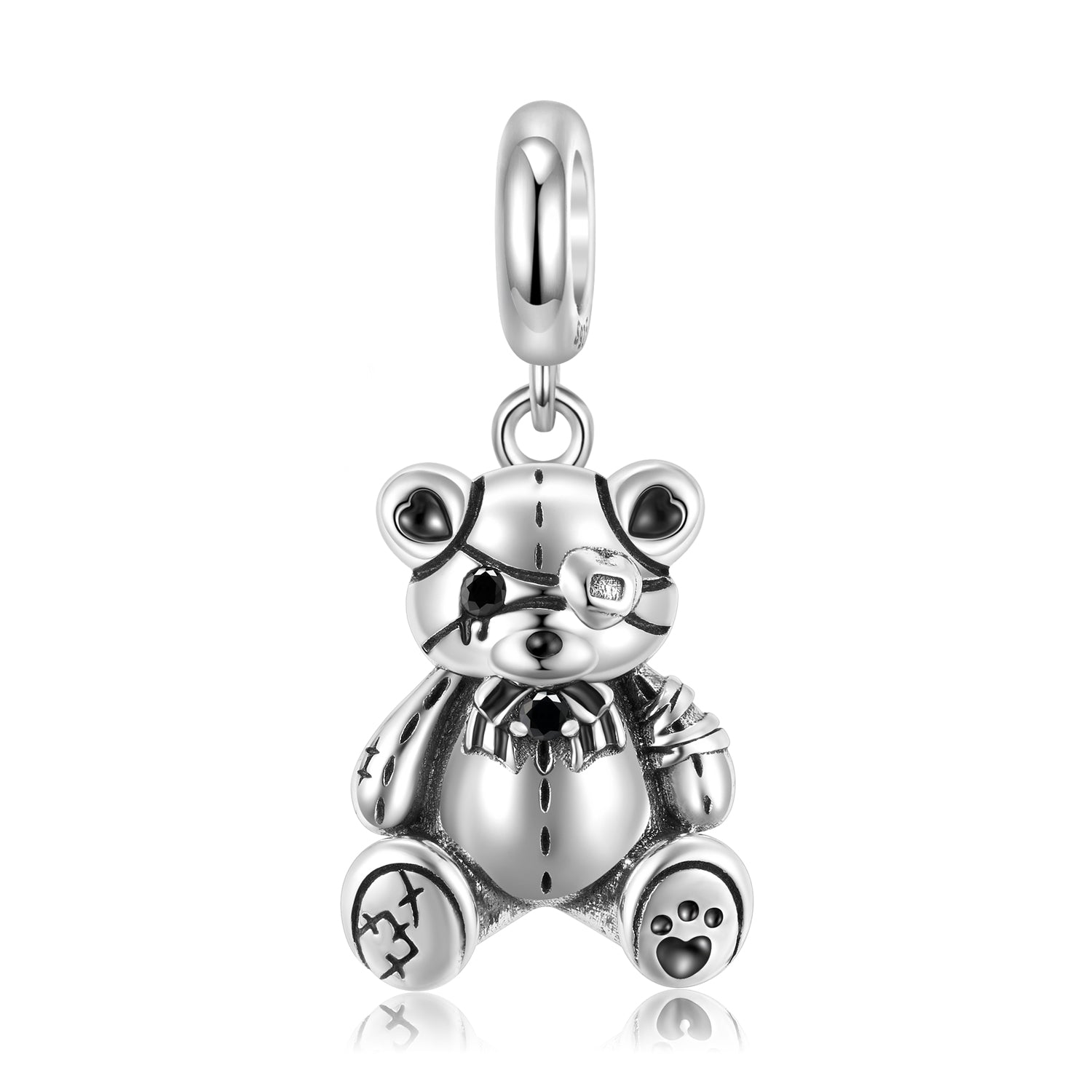 S925 Sterling Silver Violent Teddy Bear Charm Bead Original Punk Charm For DIY Charm Bracelet Necklace Jewelry Gift
