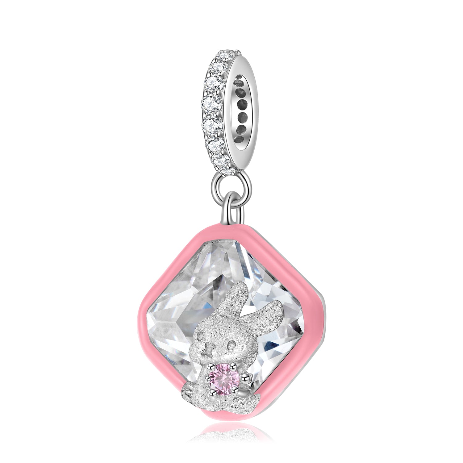 S925 Sterling Silver Rabbit Dangle Charm With Created Ruby Forest Animal Pendant Bead For DIY Charm Bracelet Necklace Jewelry Gift