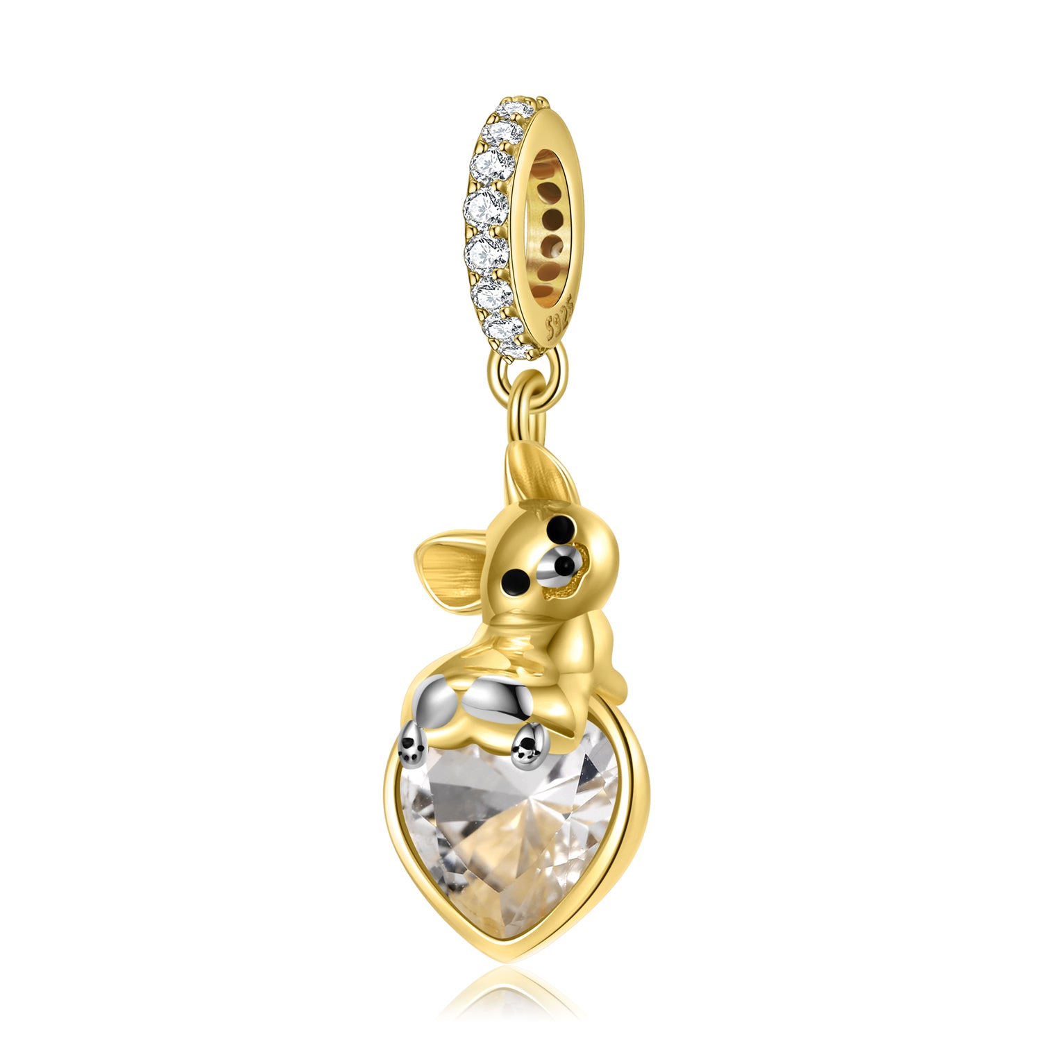 S925 Sterling Silver Corgi Dangle Charm With Created Ruby Cute Dog Pendant Bead For DIY Charm Bracelet Necklace Jewelry Gift
