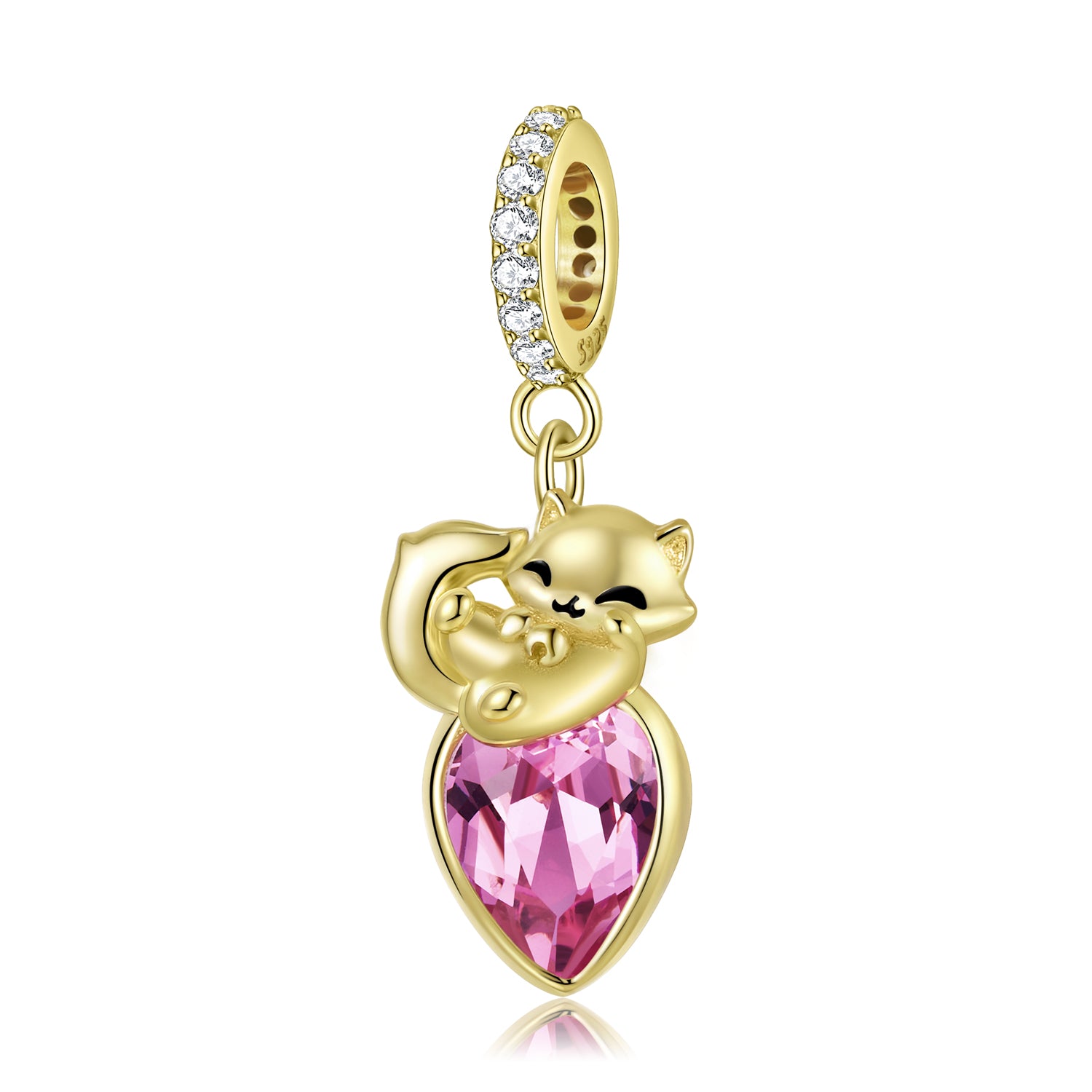 S925 Sterling Silver Gold Plated Fox Dangle Charm Cute Animal Pendant Bead For DIY Charm Bracelet Necklace Jewelry Gift
