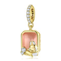 S925 Sterling Silver Pink Rabbit Dangle Charm With Created Morganite Pendant Bead For DIY Charm Bracelet Necklace Jewelry Gift