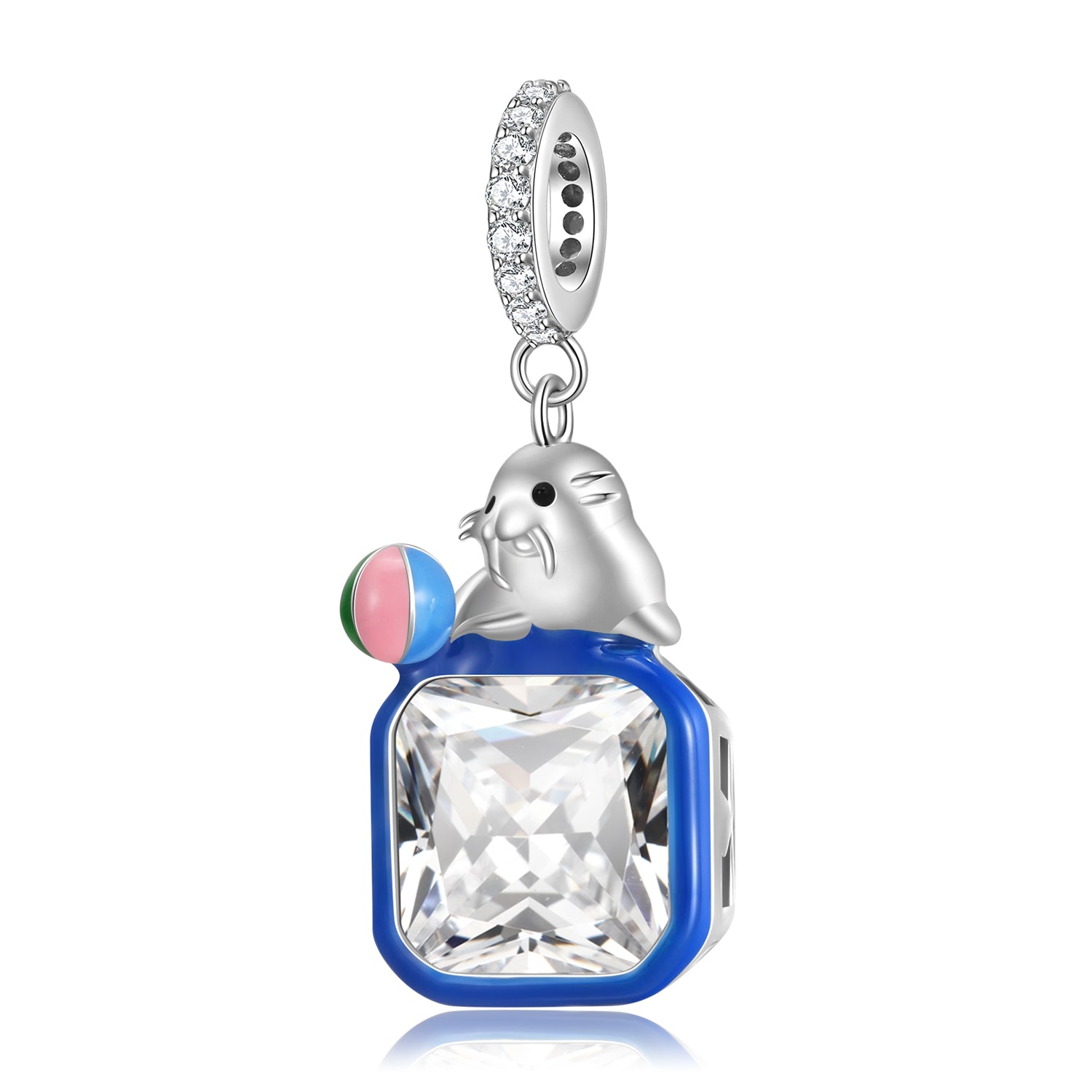 S925 Sterling Silver Seal Dangle Charm With Created White Sapphire Animal Pendant Bead For DIY Charm Bracelet Necklace Jewelry Gift