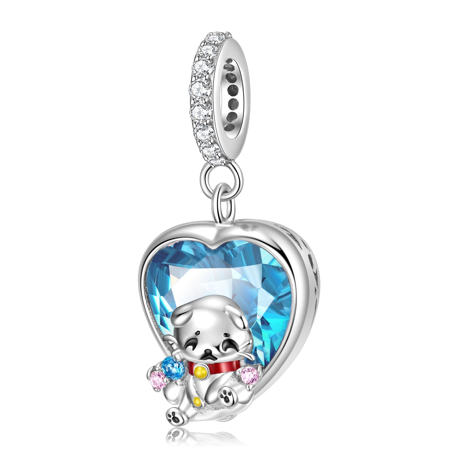 S925 Sterling Silver Sad Cat Dangle Charm With Created Blue Spinel Pendant Bead For DIY Charm Bracelet Necklace Jewelry Gift