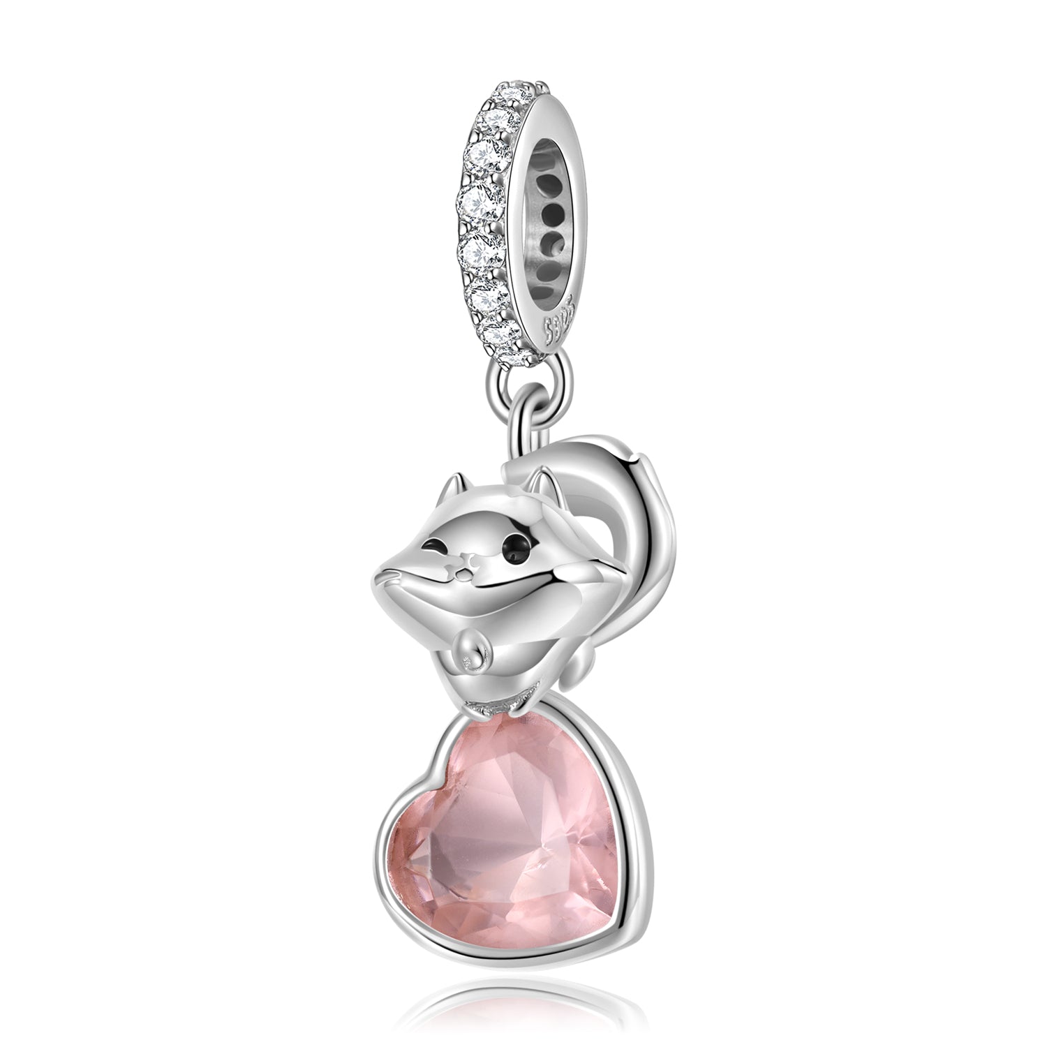 S925 Sterling Silver Pink Samoyed Dog Dangle Charm Cute Animal Pendant Bead For DIY Charm Bracelet Necklace Jewelry Gift