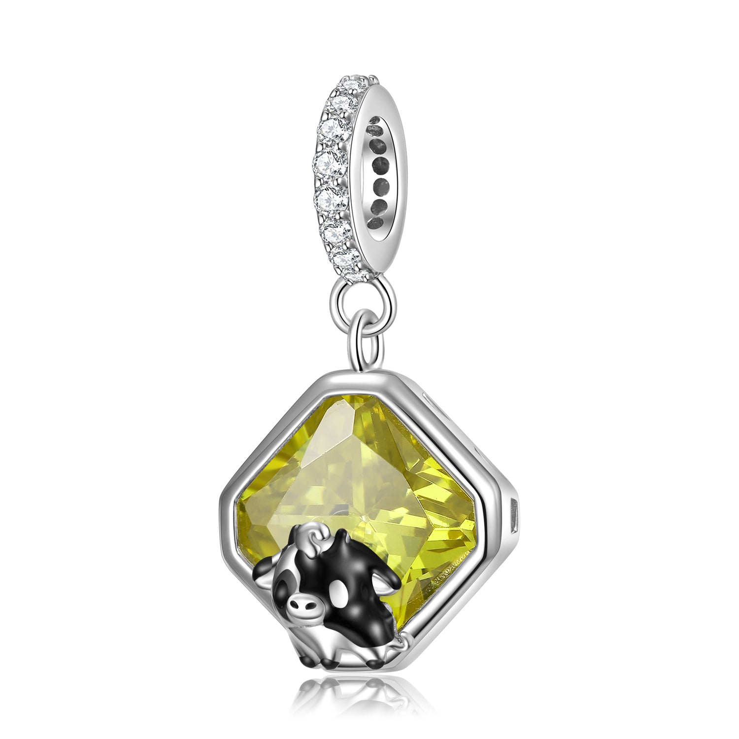 S925 Sterling Silver Cow Dangle Charm Cute Farm Animal Pendant Bead For DIY Charm Bracelet Necklace Jewelry Gift