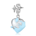 S925 Sterling Silver Blue Enamel Melting Heart Dangle Charm Valentine's Day Pendant Bead For DIY Charm Bracelet Necklace Jewelry Gift