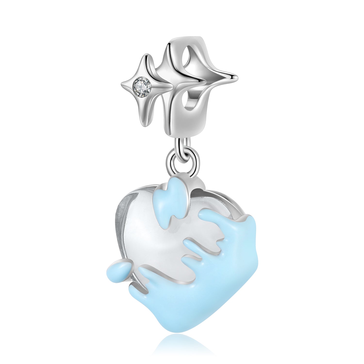 S925 Sterling Silver Blue Enamel Melting Heart Dangle Charm Valentine's Day Pendant Bead For DIY Charm Bracelet Necklace Jewelry Gift