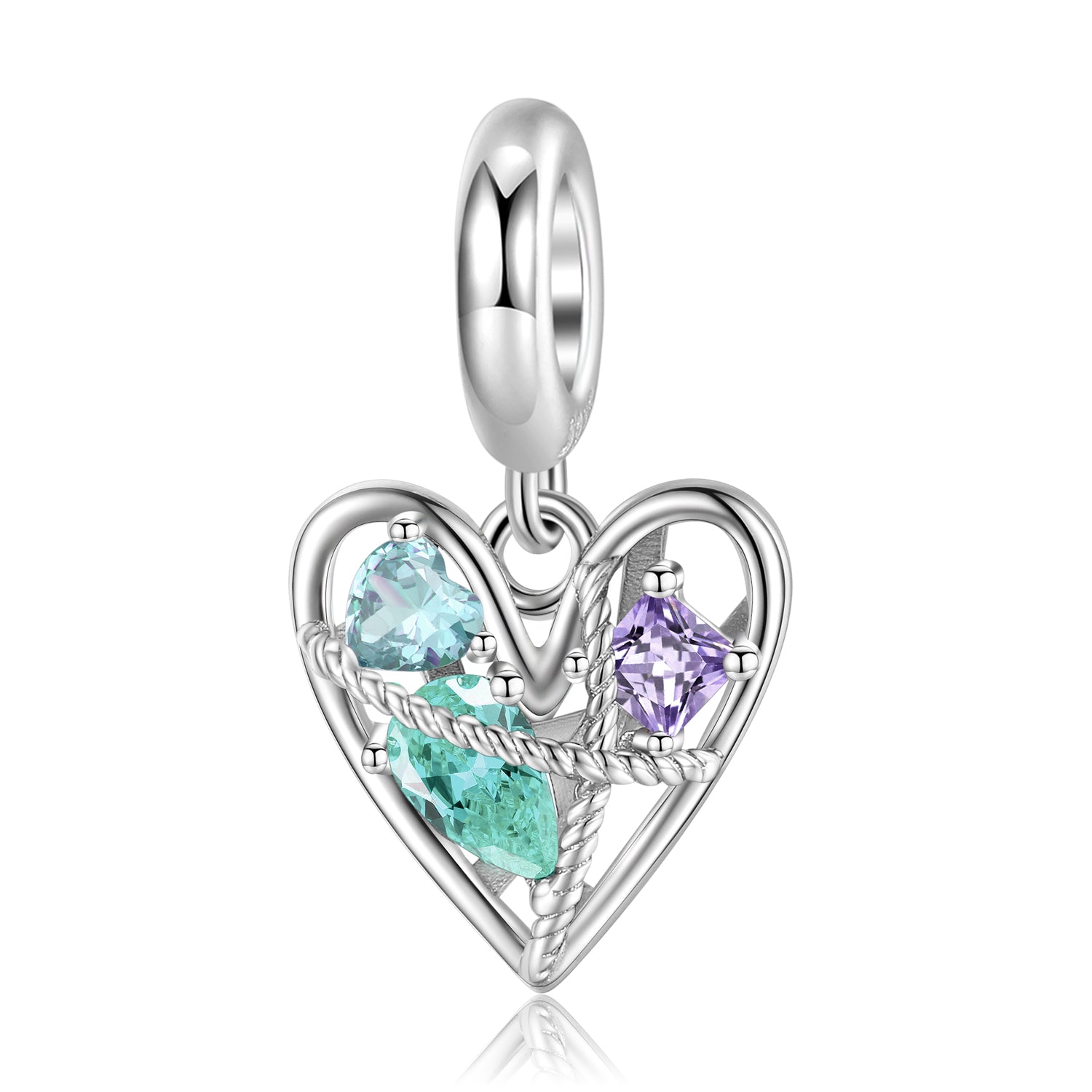 S925 Sterling Silver Hollow Cubic Zircon Heart Dangle Charm Pendant Bead For DIY Charm Bracelet Necklace Jewelry Gift