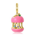 S925 Sterling Silver Gold Plated Pink Apple Dangle Charm Pendant Bead For DIY Charm Bracelet Necklace Jewelry Gift