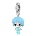 S925 Sterling Silver Cute Girl Blue Enamel Dangle Charm Cartoon Character Pendant Bead For DIY Charm Bracelet Necklace Jewelry Gift