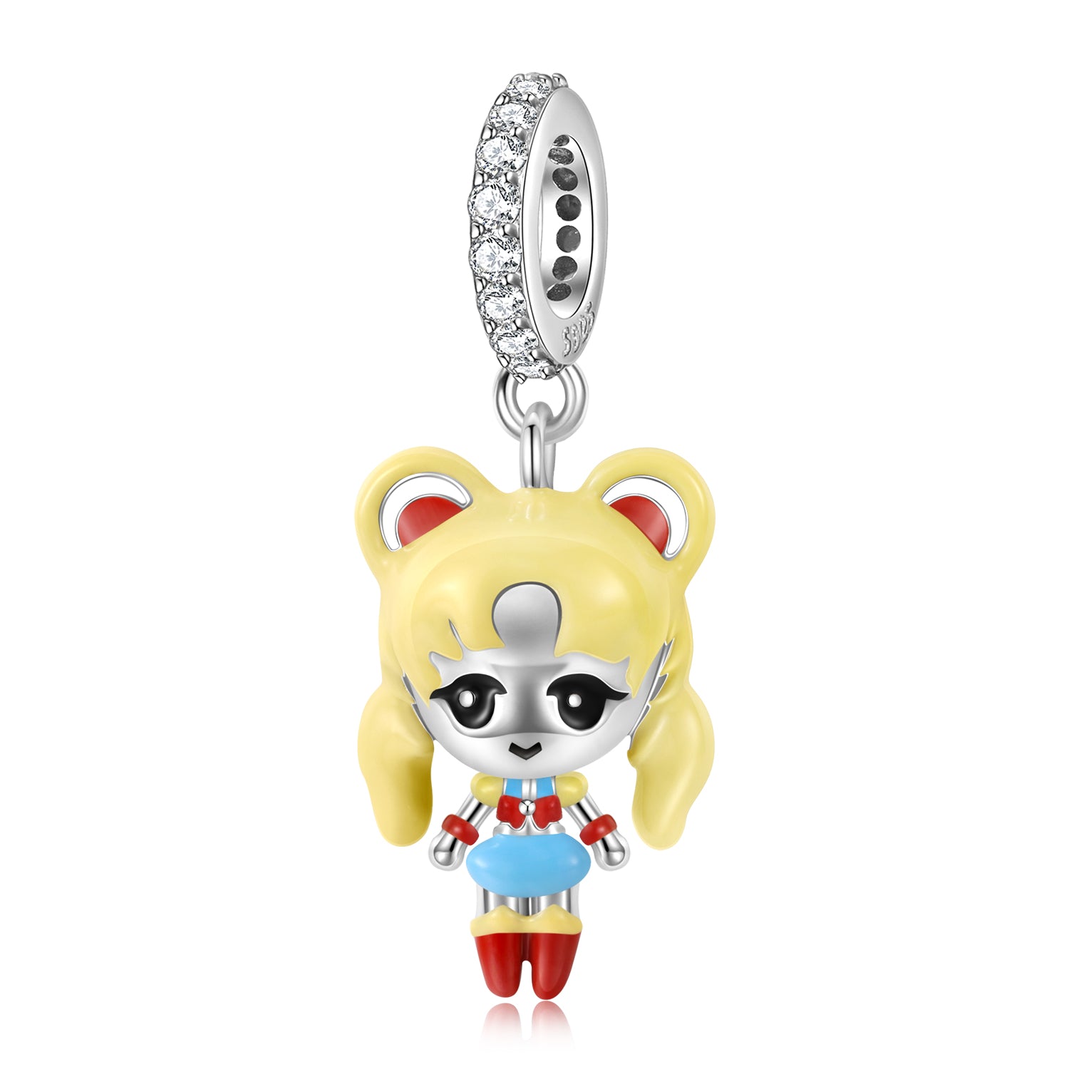 S925 Sterling Silver Blonde Girl Cartoon Dangle Charm Colorful Enamel Pendant Bead For DIY Charm Bracelet Necklace Jewelry Gift