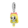 S925 Sterling Silver Girl Cartoon Resin Dangle Charm DIY Pendant Bead For Charm Bracelet Necklace Jewelry Gift
