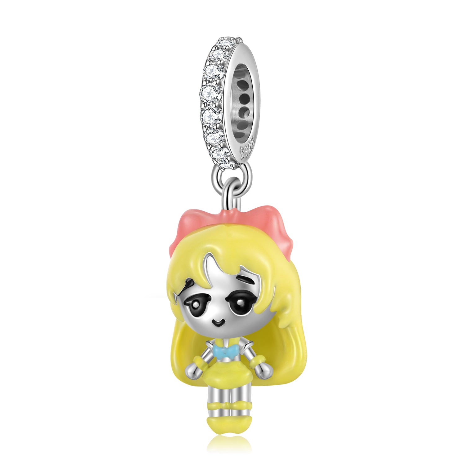 S925 Sterling Silver Girl Cartoon Resin Dangle Charm DIY Pendant Bead For Charm Bracelet Necklace Jewelry Gift