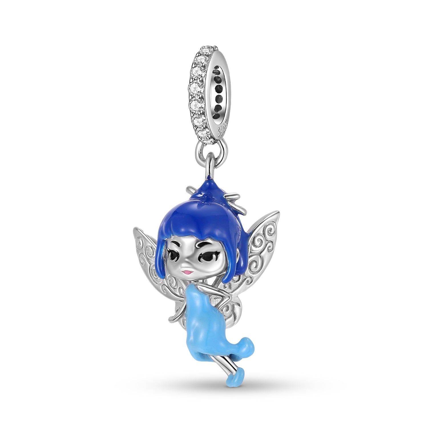 S925 Sterling Silver Blue Fairy Dangle Charm Resin Enamel Character Pendant Bead For DIY Charm Bracelet Necklace Jewelry Gift