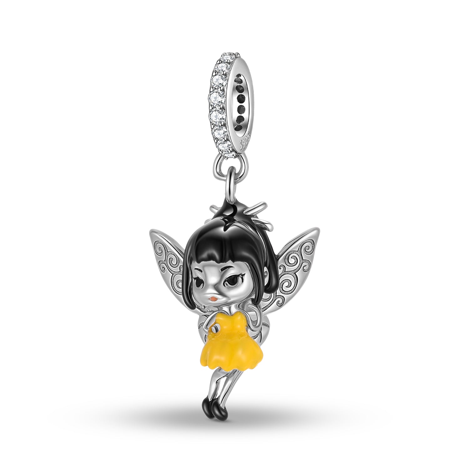 S925 Sterling Silver Light Fairy Dangle Charm Yellow Resin Pendant Bead For DIY Charm Bracelet Necklace Jewelry Gift