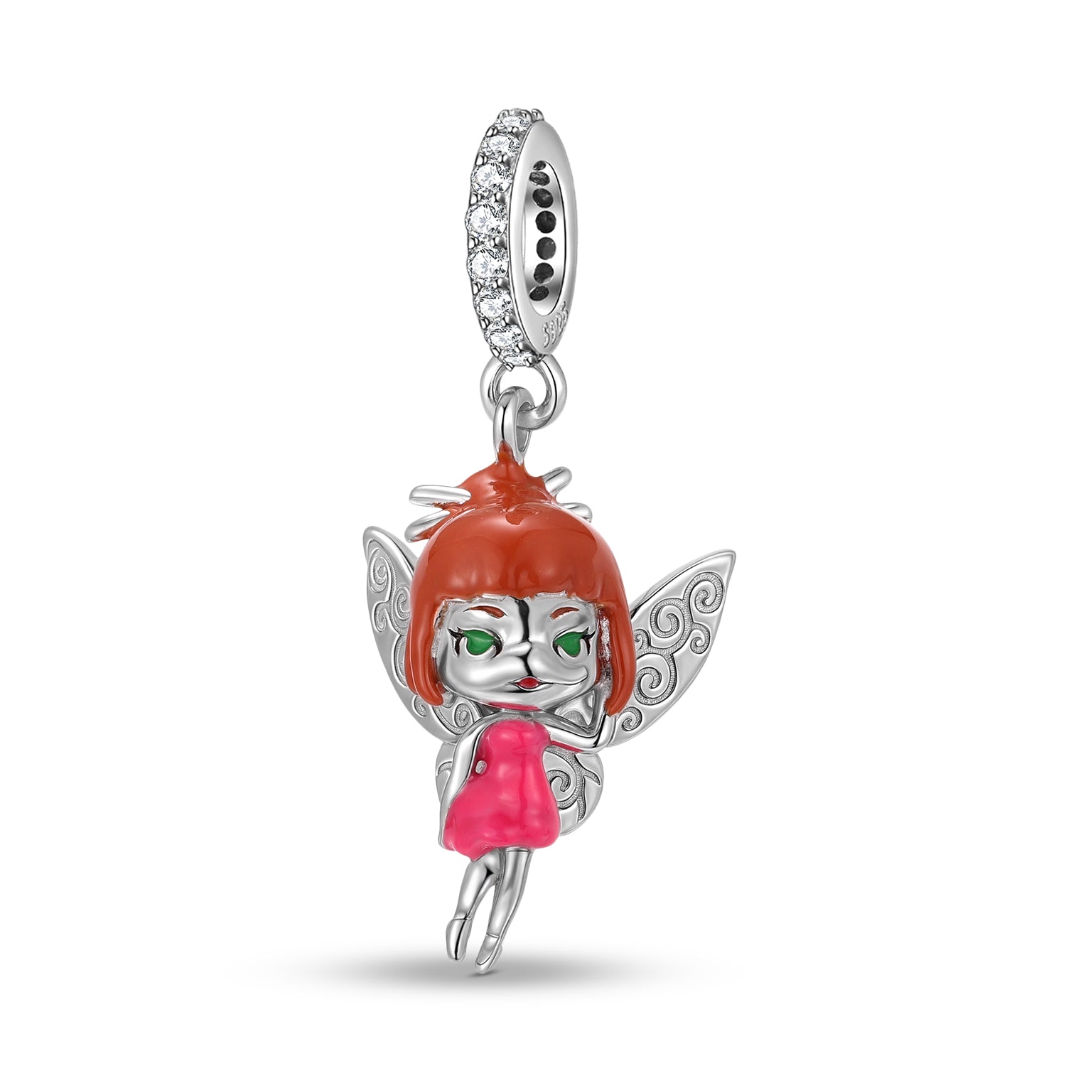 S925 Sterling Silver Garden Fairy Dangle Charm Pink Resin Pendant Bead For DIY Charm Bracelet Necklace Jewelry Gift
