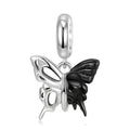 S925 Sterling Silver Black Gold Double-Sided Butterfly Dangle Charm Trendy Pendant Bead For DIY Charm Bracelet Necklace Jewelry Gift