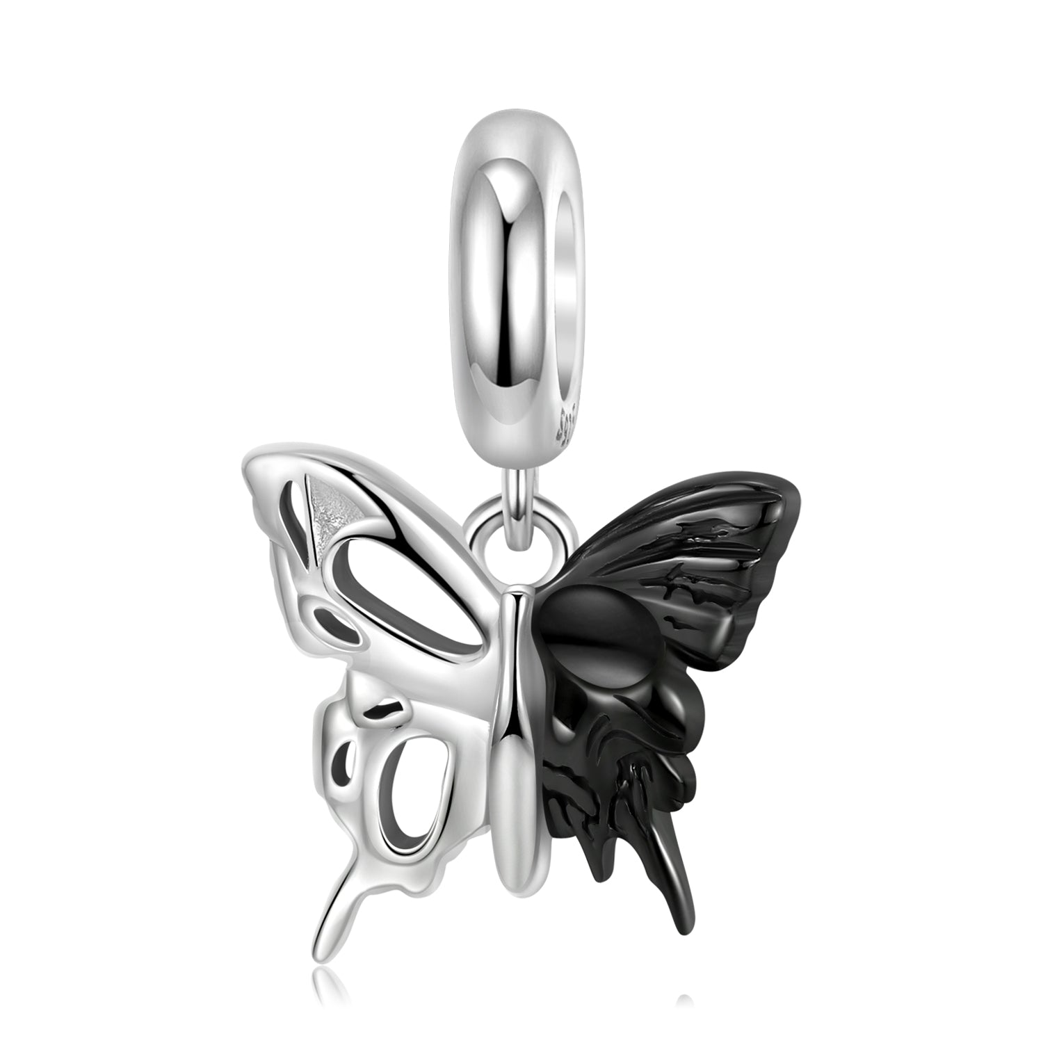 S925 Sterling Silver Black Gold Double-Sided Butterfly Dangle Charm Trendy Pendant Bead For DIY Charm Bracelet Necklace Jewelry Gift