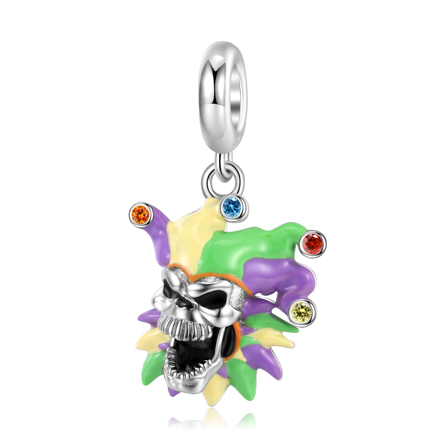 S925 Sterling Silver Chief Skull Dangle Charm Colorful Resin Pendant Bead For DIY Charm Bracelet Necklace Jewelry Gift