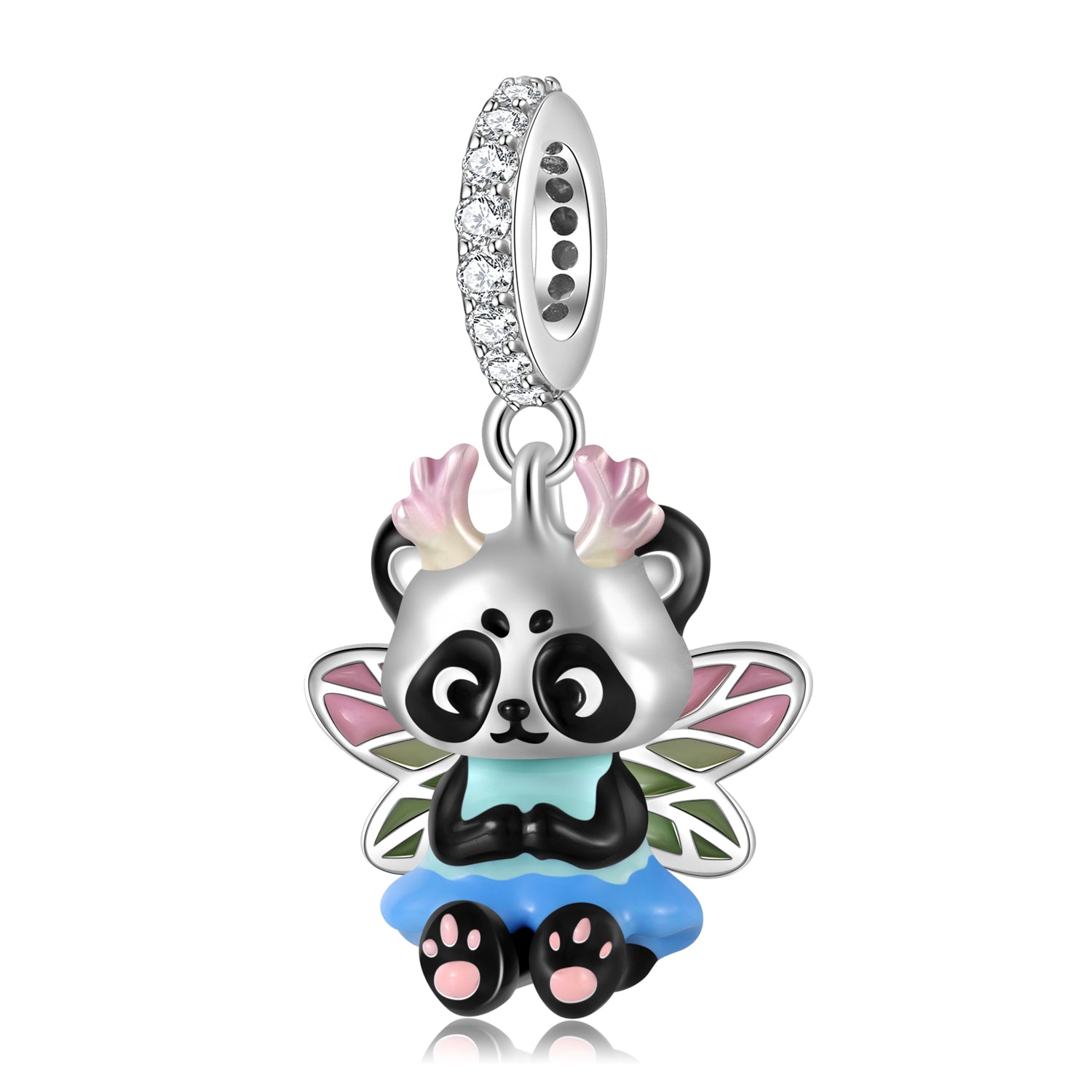 S925 Sterling Silver Panda Fairy Dangle Charm Colorful Resin Pendant Bead For DIY Charm Bracelet Necklace Jewelry Gift