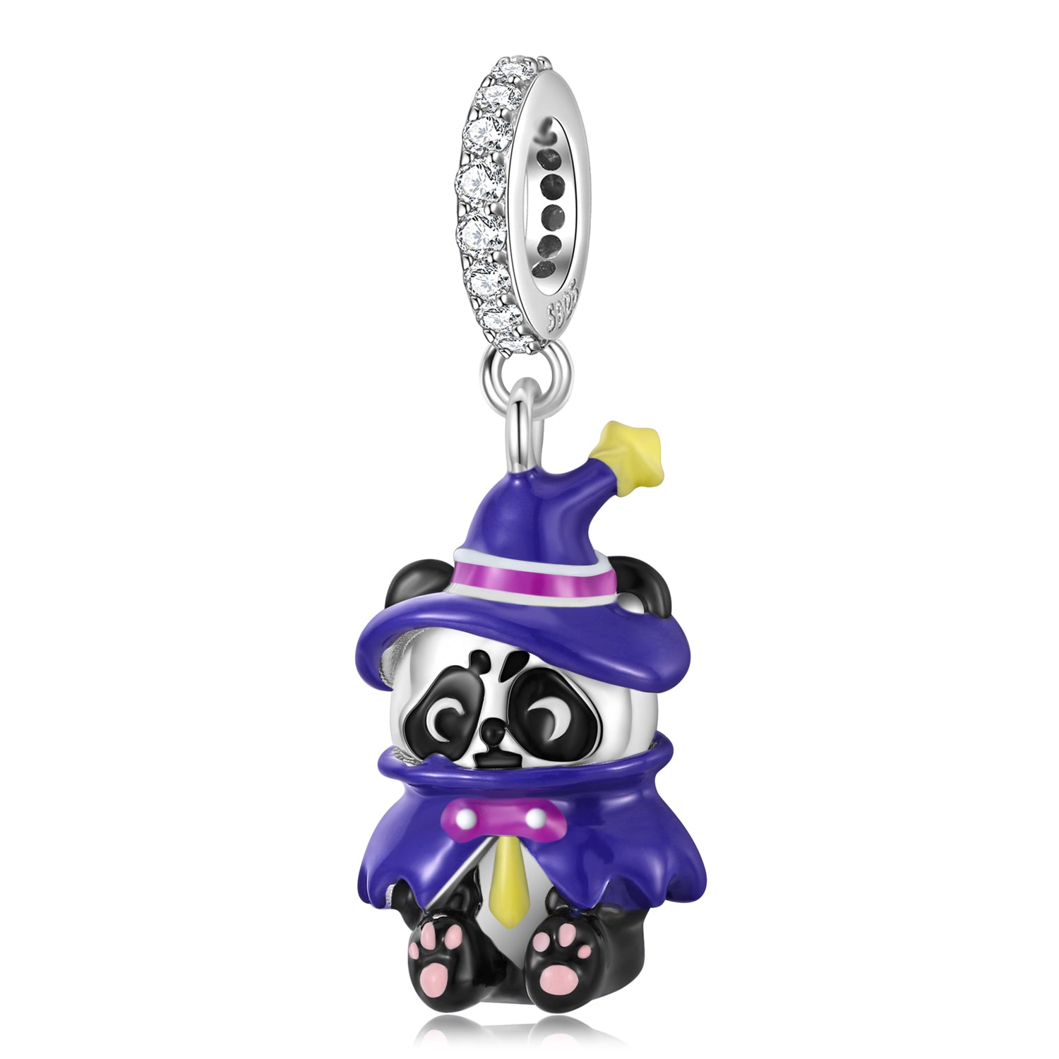 S925 Sterling Silver Panda Wizard Dangle Charm Colorful Resin Pendant Bead For DIY Charm Bracelet Necklace Jewelry Gift