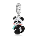 S925 Sterling Silver Panda Baby Dangle Charm Colorful Resin Animal Pendant Bead For DIY Charm Bracelet Necklace Jewelry Gift