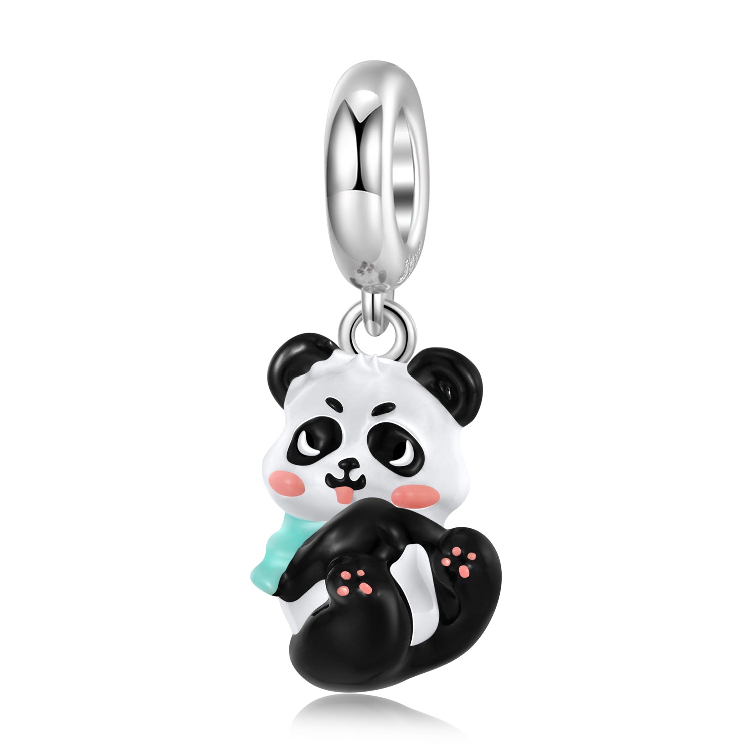 S925 Sterling Silver Panda Baby Dangle Charm Colorful Resin Animal Pendant Bead For DIY Charm Bracelet Necklace Jewelry Gift