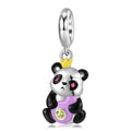 S925 Sterling Silver Panda Doll Dangle Charm Colorful Resin Pendant Bead For DIY Charm Bracelet Necklace Jewelry Gift
