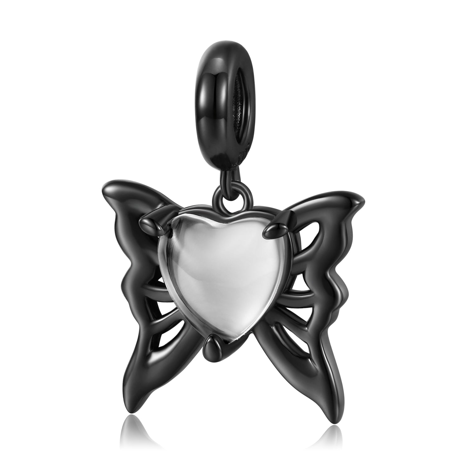 S925 Sterling Silver Black Gold Heart Glass Dangle Charm Gothic Pendant Bead For DIY Charm Bracelet Necklace Jewelry Gift