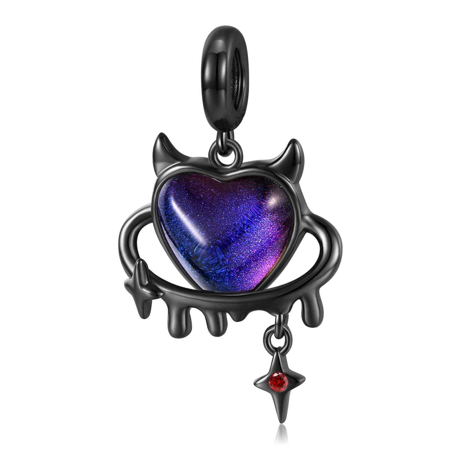 S925 Sterling Silver Cute Devil Heart Dangle Charm Black Gold Pendant Bead For DIY Charm Bracelet Necklace Jewelry Gift