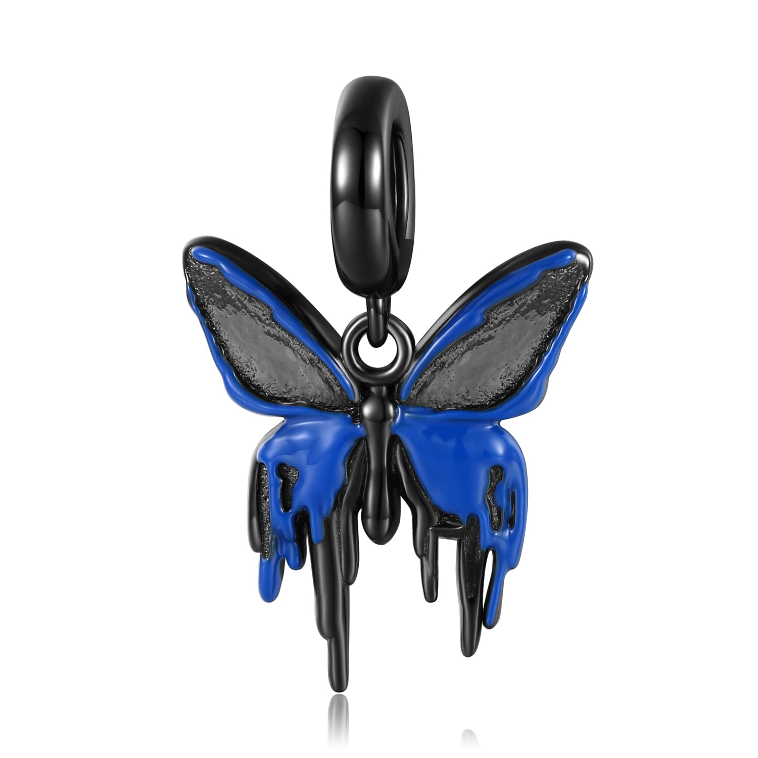 S925 Sterling Silver Black Gold Blue Resin Butterfly Dangle Charm Punk Gothic Pendant Bead For DIY Charm Bracelet Necklace Jewelry Gift