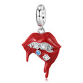S925 Sterling Silver Sparkling Red Lips Dangle Charm Zircon Resin Pendant Bead For DIY Charm Bracelet Necklace Jewelry Gift