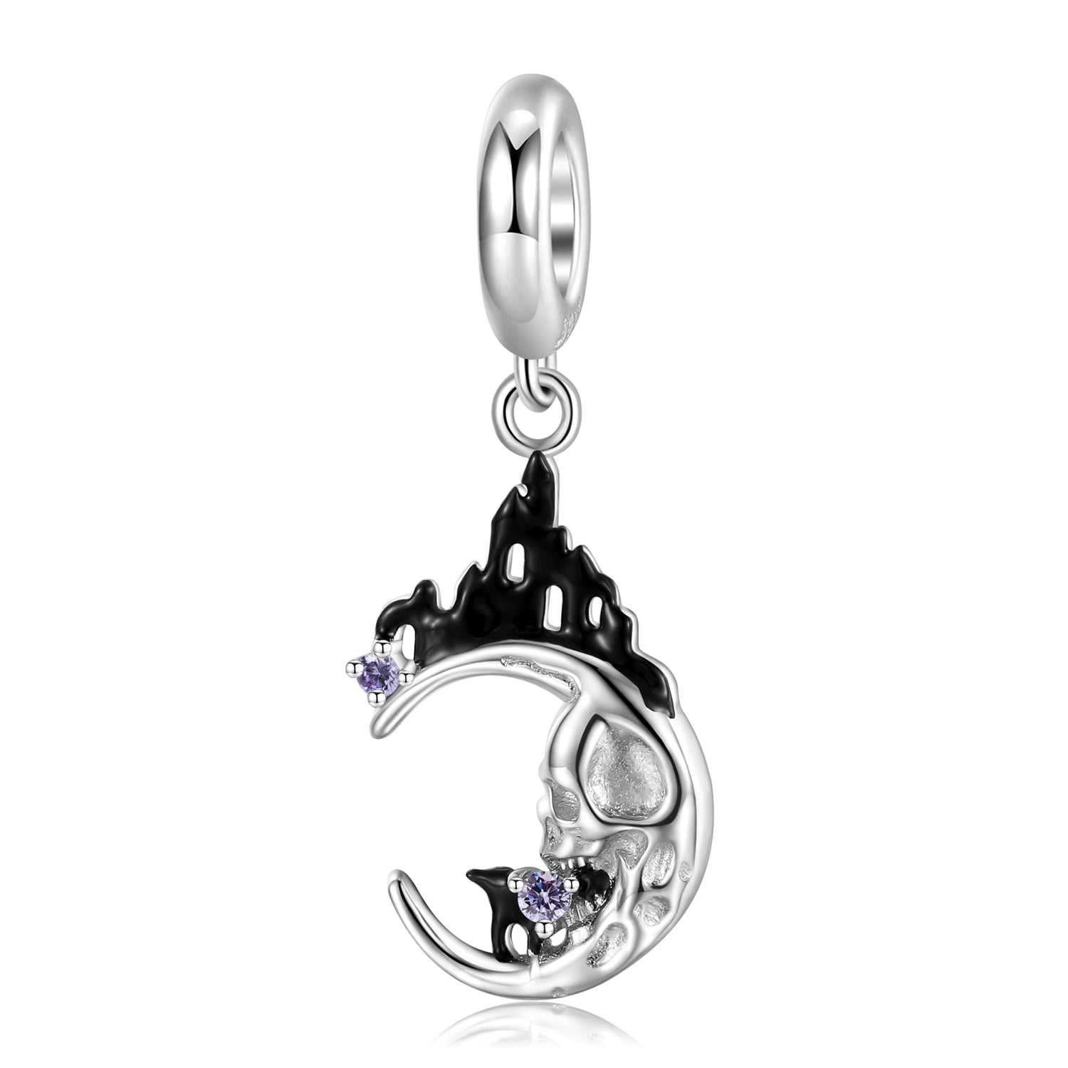 S925 Sterling Silver Skull Castle Bead Dangle Charm Black Resin Gothic Pendant For DIY Charm Bracelet Necklace Jewelry Gift