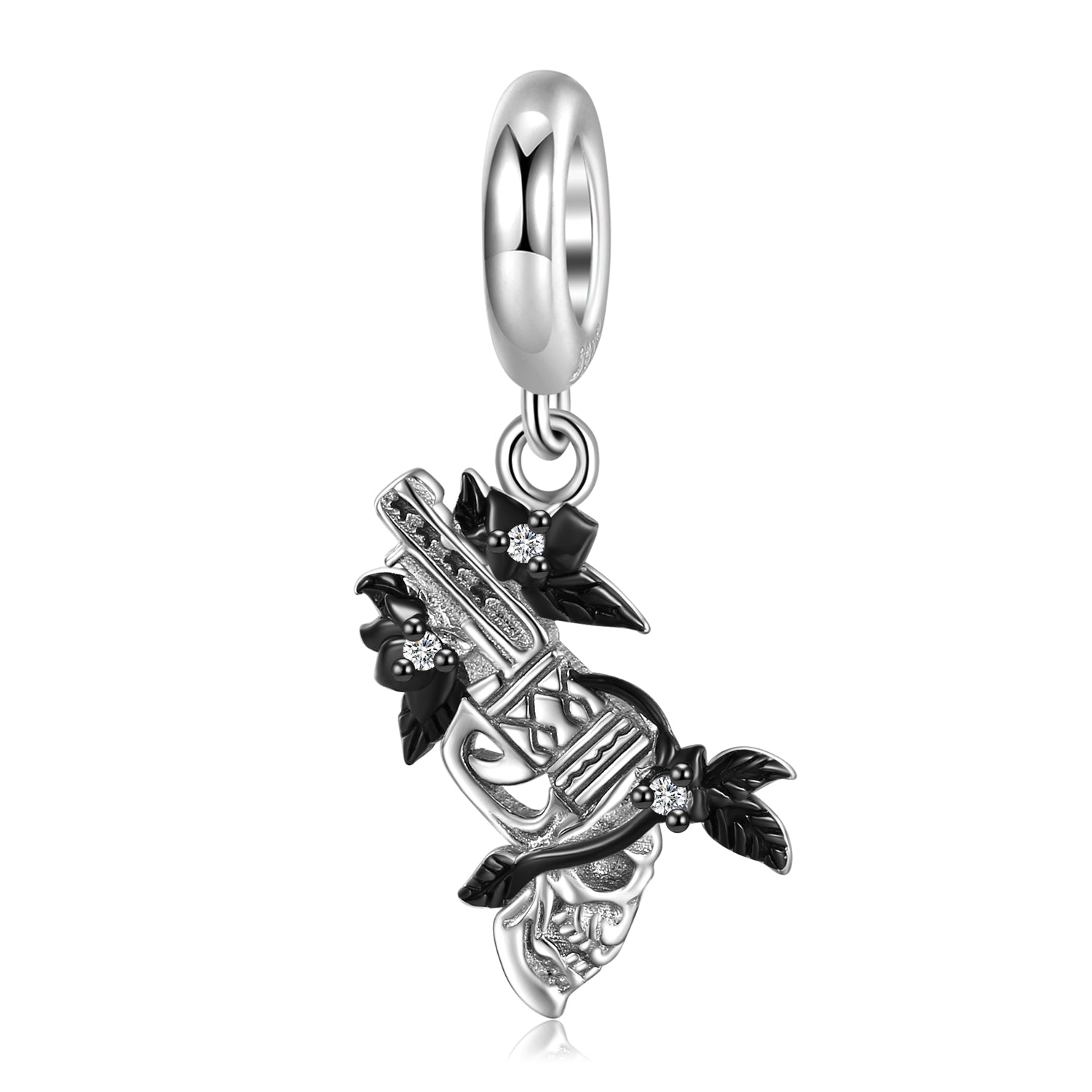 S925 Sterling Silver Vintage Revolver Dangle Charm Black Gold Pendant Bead For DIY Charm Bracelet Necklace Jewelry Gift