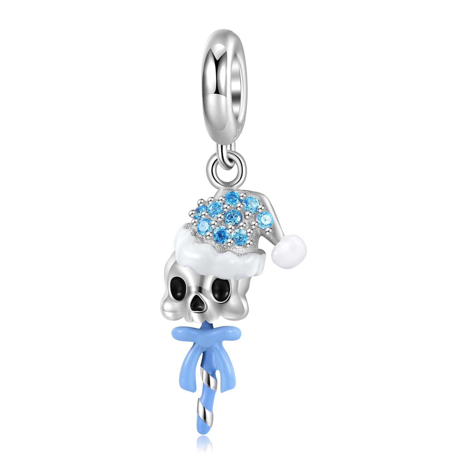 S925 Sterling Silver Christmas Skull Dangle Charm Colorful Resin Pendant Bead For DIY Charm Bracelet Necklace Jewelry Gift