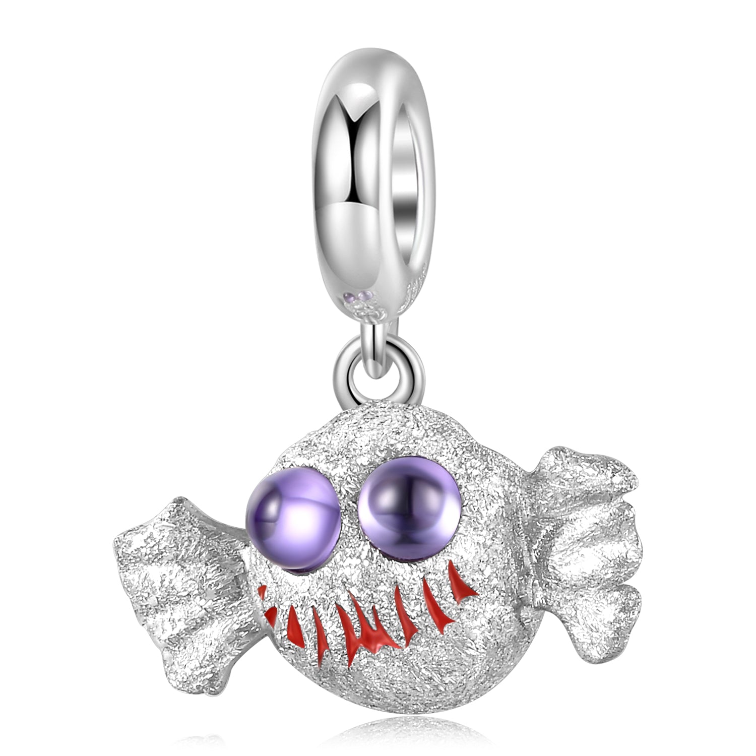 S925 Sterling Silver Candy Monster Dangle Charm Frosted Bead Halloween Pendant For DIY Charm Bracelet Necklace Jewelry Gift