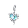 Heart Glass Butterfly Charm 925 Sterling Silver Black Gold Plated Pendant Bead For DIY Charm Bracelet Necklace Gothic Jewelry Gift