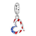 American Heart Charm 925 Sterling Silver Color Enamel Pendant Bead For DIY Charm Bracelet Necklace Patriotic Jewelry Gift