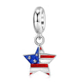 American Star Charm 925 Sterling Silver Color Enamel Pendant Bead For DIY Charm Bracelet Necklace Patriotic Jewelry Gift