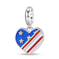 American Flag Heart Charm 925 Sterling Silver Enamel Pendant Bead For DIY Charm Bracelet Necklace Patriotic Jewelry Gift