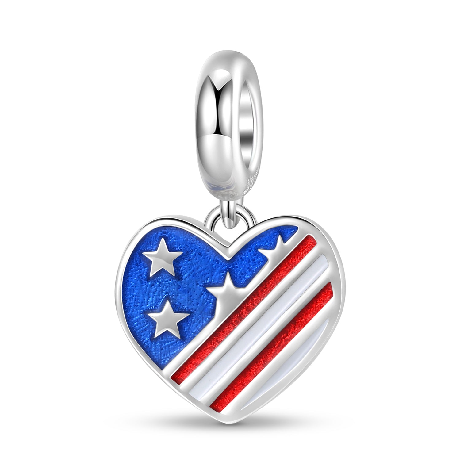 American Flag Heart Charm 925 Sterling Silver Enamel Pendant Bead For DIY Charm Bracelet Necklace Patriotic Jewelry Gift