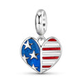 USA Flag Heart Charm 925 Sterling Silver Enamel Pendant Bead For DIY Charm Bracelet Necklace Patriotic Jewelry Gift